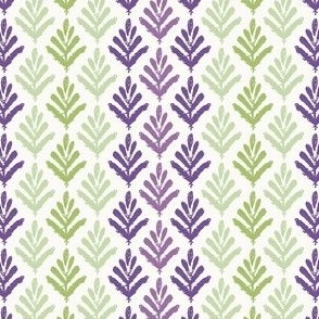 Textured Abstract Leaf Stripe//Bright Green and Purple//Medium