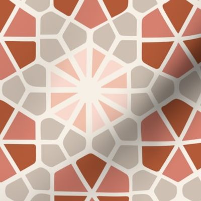 Geometric Hexagon Mosaic Tile Flowers in Terracotta, Beige and Pink (Med/Lge)