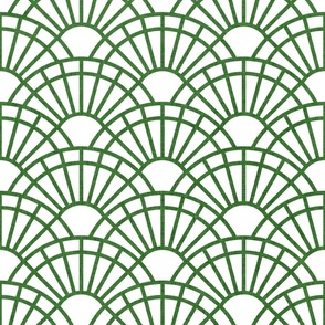 Serene Sunshine- 38 Kelly Green on White- Art Deco Wallpaper- Geometric Minimalist Monochromatic Scalloped Suns- Petal Cotton Solids Coordinate- Medium- Dark Forest Green- Christmas