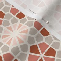 Geometric Hexagon Mosaic Tile Flowers in Terracotta, Beige and Pink (Small/Med)