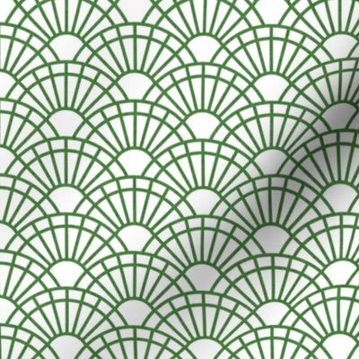 Serene Sunshine- 38 Kelly Green on White- Art Deco Wallpaper- Geometric Minimalist Monochromatic Scalloped Suns- Petal Cotton Solids Coordinate- sMini- Dark Forest Green- Christmas