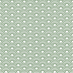 Serene Sunshine- 38 Kelly Green on White- Art Deco Wallpaper- Geometric Minimalist Monochromatic Scalloped Suns- Petal Cotton Solids Coordinate- sMini- Dark Forest Green- Christmas