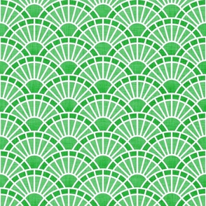 Serene Sunshine- 39 Grass Green- Art Deco Wallpaper- Geometric Minimalist Monochromatic Scalloped Suns- Petal Cotton Solids Coordinate- Small- Bright Kelly Green- Dopamine Christmas