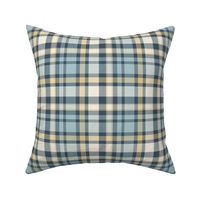 french country plaid in ivory pale gold soft blue and dark denim