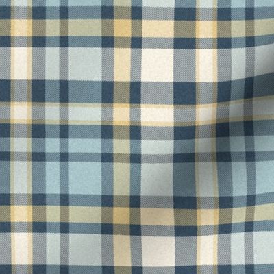 french country plaid in ivory pale gold soft blue and dark denim