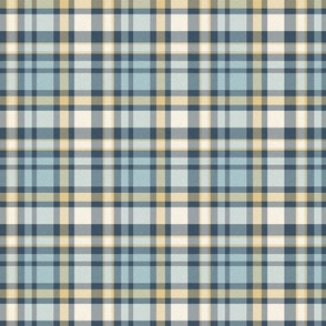 french country plaid in ivory pale gold soft blue and dark denim