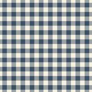 french country gingham in ivory and dark denim blue