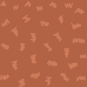 Dark Terracotta Orange Boho Squiggles Pattern