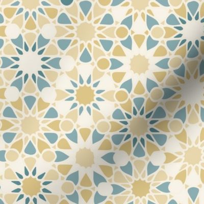 Geometric Moroccan Tile Starburst Stars in Mustard Yellow and Teal Blue (Medium)