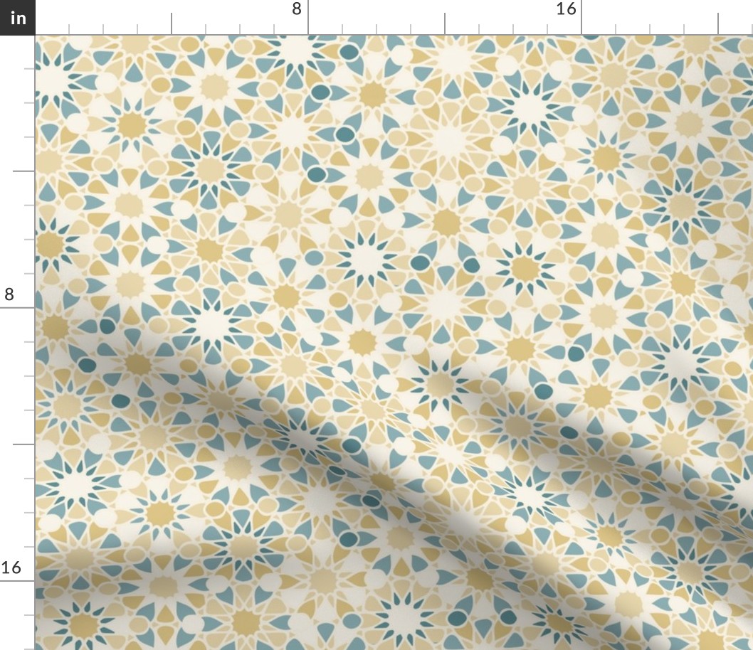 Geometric Moroccan Tile Starburst Stars in Mustard Yellow and Teal Blue (Medium)