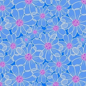 Gauzy Flowers on Bright Blue