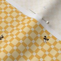 XXS ✹ Whimsical Scattered Bumblebees on Textured Yellow Checkered Gingham