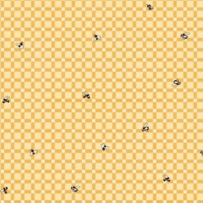 XXS ✹ Whimsical Scattered Bumblebees on Textured Yellow Checkered Gingham