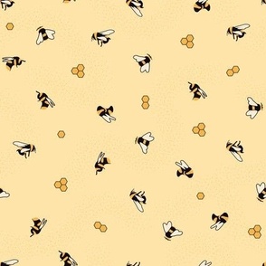 XS ✹ Bees, Pollen, and Hexagon Shaped Honeycomb in Pale Yellow