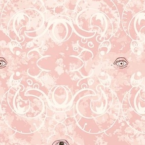 Ornate scrolls with Mystical Gothic Eyes - Pastel Rose Pink