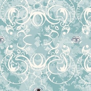 Ornate scrolls with Mystical Gothic Eyes - Pastel Baby Blue
