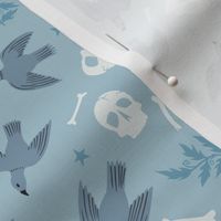 Flying Birds with Bones and Skulls on Baby Blue