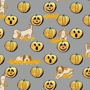 Dogs in Jack-O-Lantern Pumpkin Patch