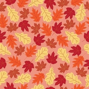 Red Orange Yellow Falling Leaves on Coral Medium 8"