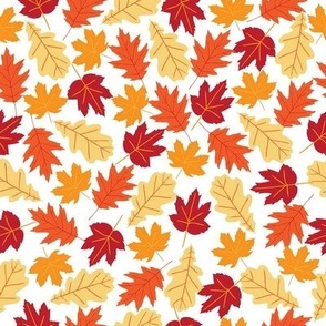 Red Orange Yellow Falling Leaves on White Medium 8"fa