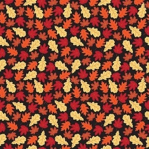 Red Orange Yellow Falling Leaves on Black Small 4"