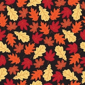 Red Orange Yellow Falling Leaves on Black Medium 8"