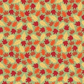 Red Orange Yellow Falling Leaves on Green Small 4"