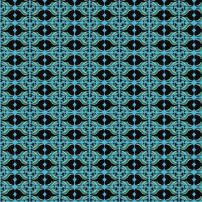 BLUE and Green with Black Hearts Modern Pattern