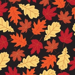 Red Orange Yellow Falling Leaves on Black Large 12"