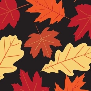 Red Orange Yellow Falling Leaves on Black Extra Large 24"