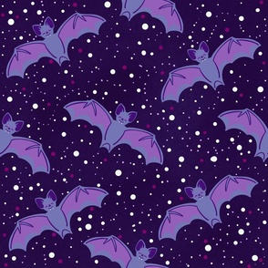 Flying Purple Bats in the Night Sky Halloween Monster Mash