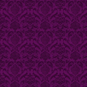 Dark Vintage  Victorian  Damask Pattern Fuchsia Pink Purple Smaller Scale