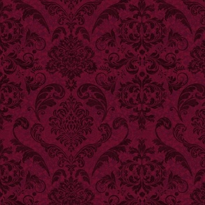 Dark Vintage  Victorian  Damask Pattern Rich Burgundy Crimson Red