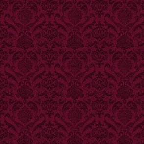 Dark Vintage  Victorian  Damask Pattern Rich Burgundy Crimson Red Smaller Scale