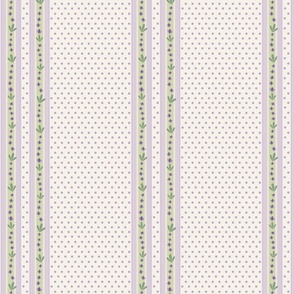 French Country Linen, Stripes and Lavender Flowers, Small Scale