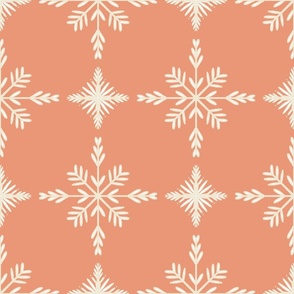 Intricate Hand Drawn Geometric Winter Snowflake Cross Check Grid - apricot peach pink clay