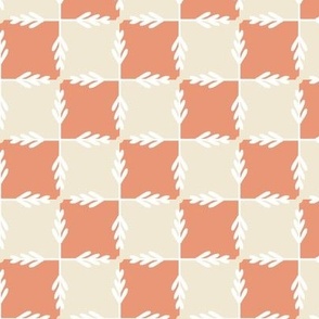 festive fall winter foliage filigree checkerboard   -  eggshell cream white and apricot peach pink clay 