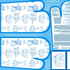 Aqua Blue Toile Oven Mitts Fabric Pattern Fat Quarter With Piece Pattern and Ornament Pattern by Kristie Hubler