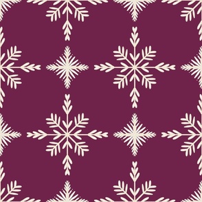 Intricate Hand Drawn Geometric Winter Snowflake Cross Check Grid - eggplant plum purple