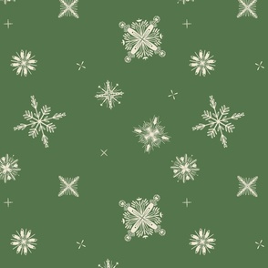 Delicate whimsical falling stars and snow - emerald green