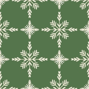 Intricate Hand Drawn Geometric Winter Snowflake Cross Check Grid - emerald green