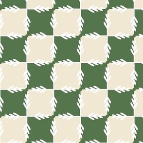 festive fall winter foliage filigree checkerboard   -   emerald green and eggshell cream and white