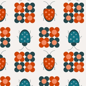 Large - a - Geometric BEETLES - Orange and Teal