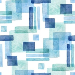 Wonky Blue Watercolour Rectangles Large 12 inch