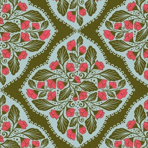Vintage Floral - Olive Green and Pink