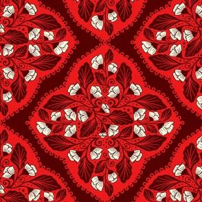 Vintage Floral - Rich Crimson, Red and Cream