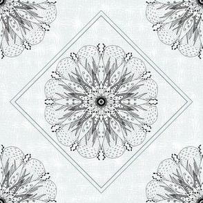 Fully Symmetrical Floral Mandala in Black & White