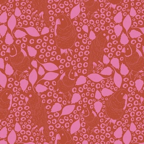 woodland songbirds red pink