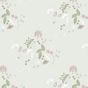 Chintz Florals 03 (Green & Dusty Rose Pale Pink)