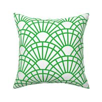 Serene Sunshine- 39 Grass Green on white- Art Deco Wallpaper- Geometric Minimalist Monochromatic Scalloped Suns- Petal Cotton Solids Coordinate- Medium- Bright Kelly Green- Dopamine Christmas